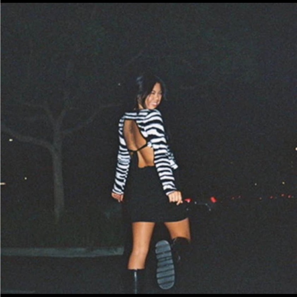 Striped Black and White Open-Back sweater